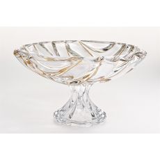Салатник на ножке Bamboo 33,6 см; декор Золотые линии; стекло, Bohemia JIHLAVA