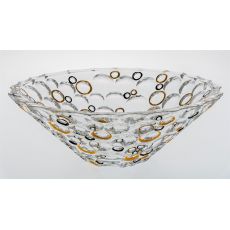 Салатник Lisboa, 30 см; декор Золотые и черные кольца; хрусталь, Bohemia JIHLAVA