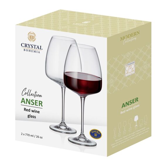 Набор из 2-х бокалов для красного вина ANSER, 770 мл, Crystal Bohemia, изображение 2