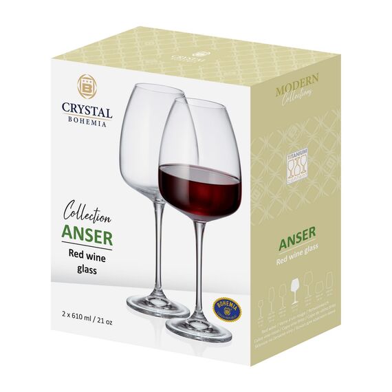 Набор из 2-х бокалов для красного вина ANSER, 610 мл, Crystal Bohemia, изображение 2
