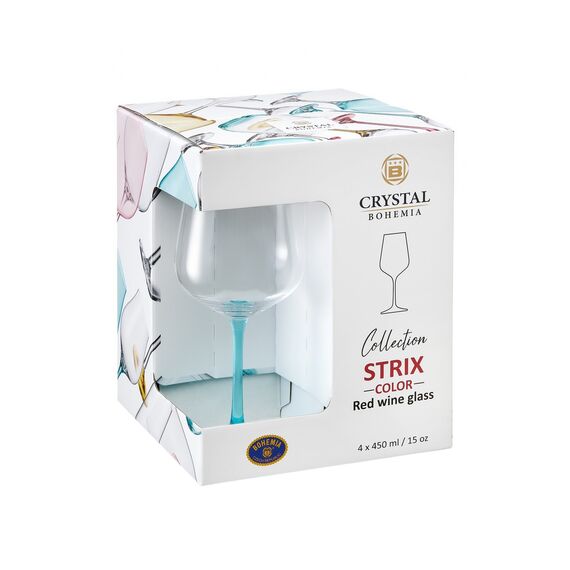 Набор из 4-х бокалов для красного вина STRIX; голубая ножка, 450 мл, Crystal Bohemia, изображение 2
