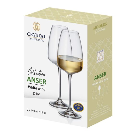 Набор из 2-х бокалов для белого вина ANSER, 440 мл, Crystal Bohemia, изображение 2