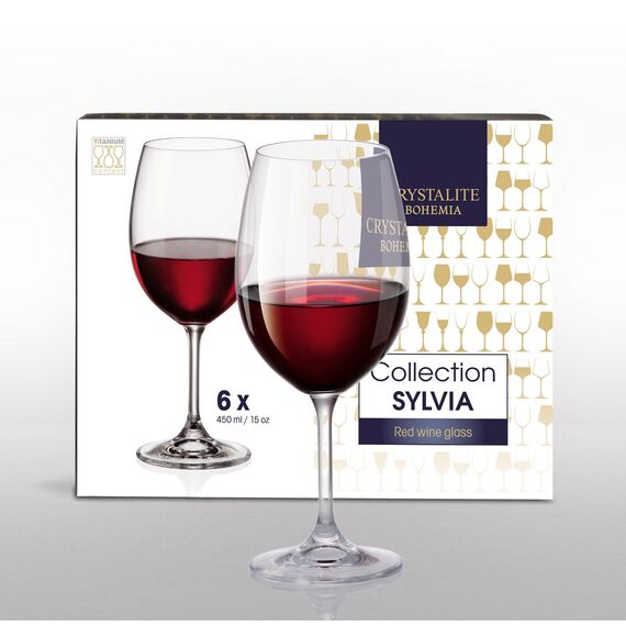 Набор из 6-ти бокалов для красного вина "SYLVIA", 450 мл, Crystal Bohemia, изображение 2