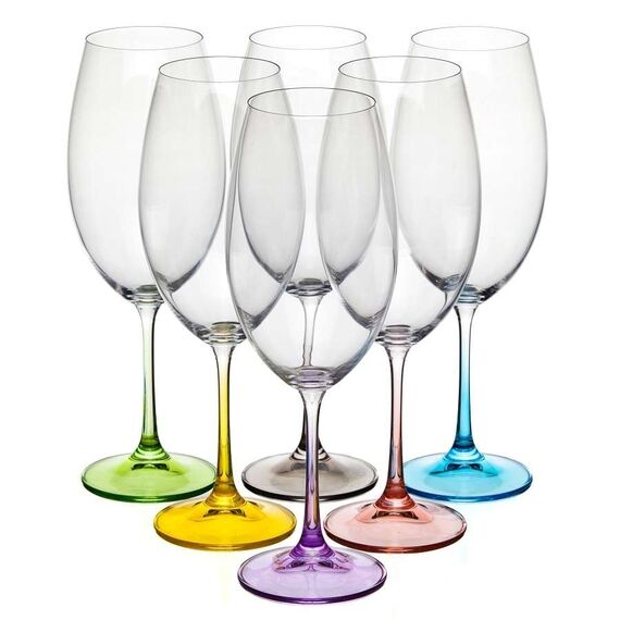 Набор из 6-ти бокалов для красного вина Milvus, Color mix цветные ножки, 510 мл, Crystal Bohemia, изображение 2