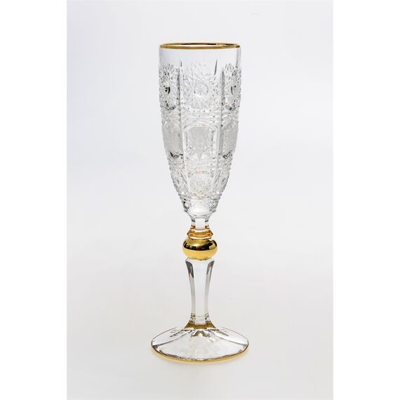 Набор из 6-ти бокалов для шампанского 500PK, декор Отводка золото, золотой шар, шлифовка;  180 мл; хрусталь, Bohemia JIHLAVA