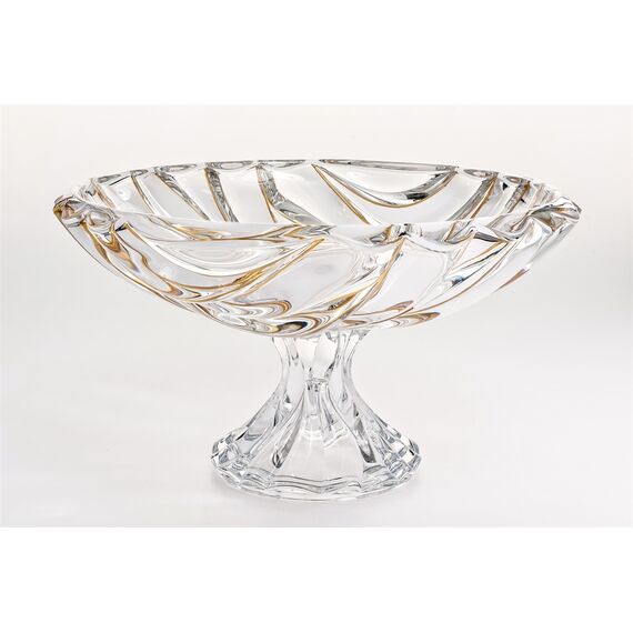 Салатник на ножке Bamboo 33,6 см; декор Золотые линии; стекло, Bohemia JIHLAVA