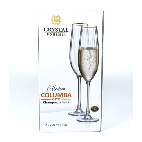Набор из 2-х бокалов для шампанского Columbia optic; декор Отводка золото, 260 мл, Crystal Bohemia, изображение 2
