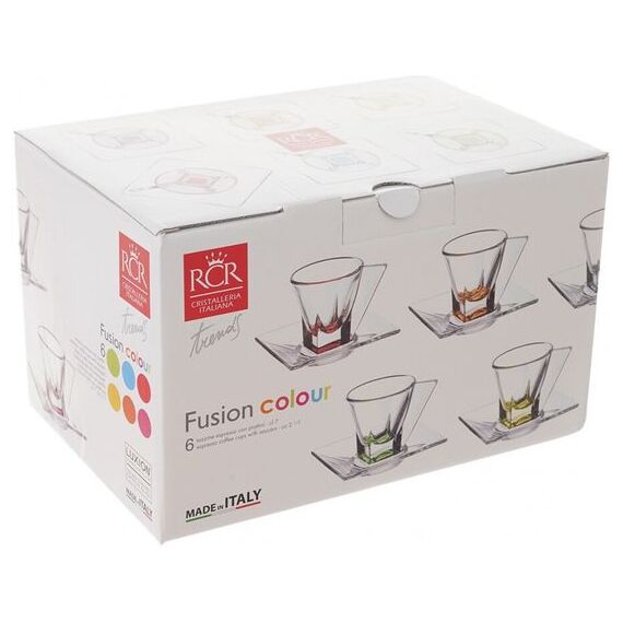 Набор из 6-ти кофейных пар для эспрессо RCR Fusion Color 12 предметов: 6 чашек 70 мл и 6 блюдец, хрустальное стекло, Италия, изображение 2